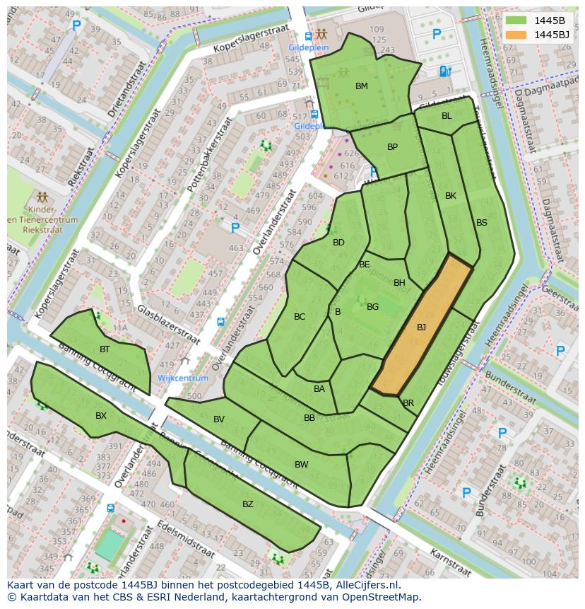 Afbeelding van het postcodegebied 1445 BJ op de kaart.