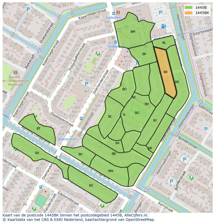 Afbeelding van het postcodegebied 1445 BK op de kaart.