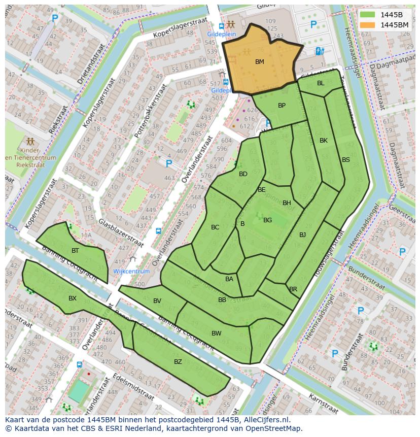 Afbeelding van het postcodegebied 1445 BM op de kaart.
