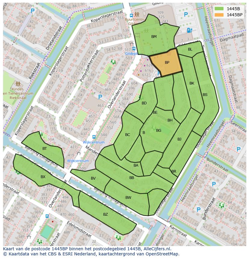 Afbeelding van het postcodegebied 1445 BP op de kaart.