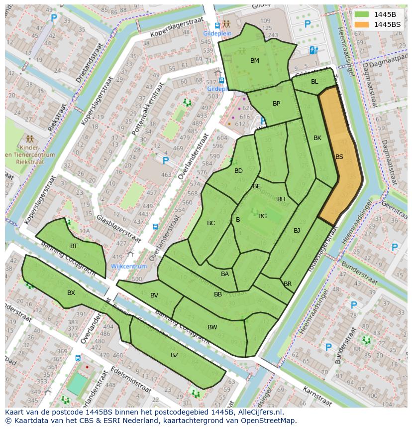 Afbeelding van het postcodegebied 1445 BS op de kaart.