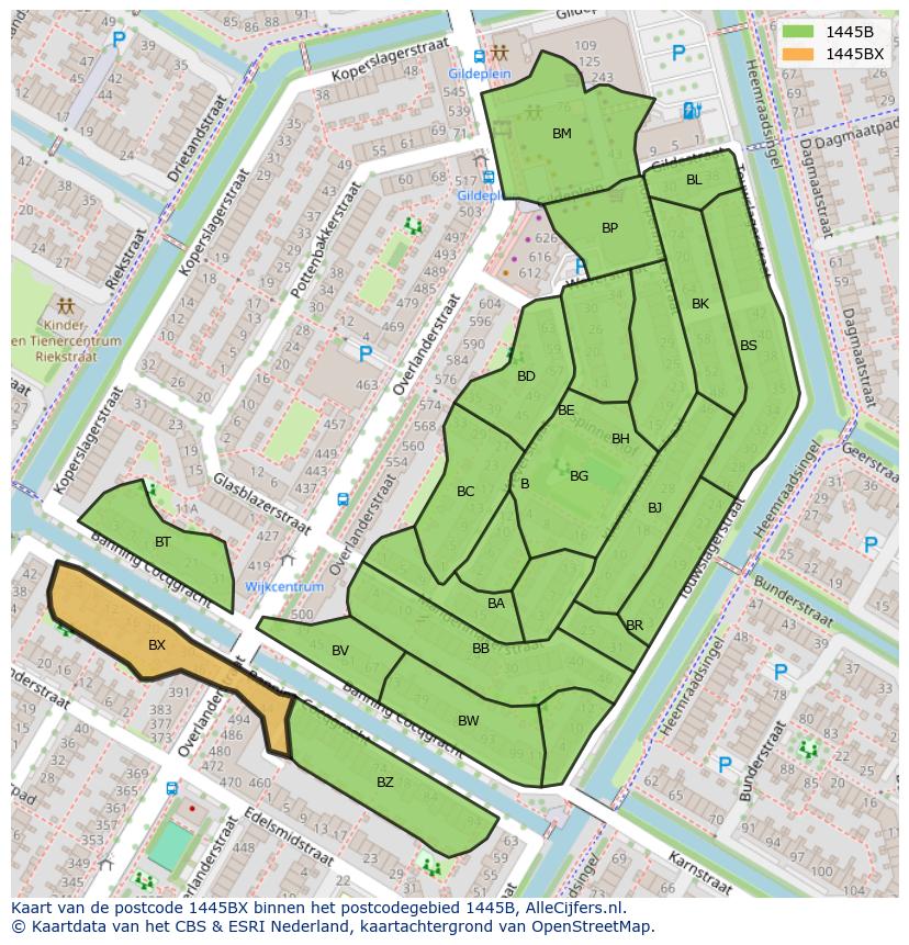Afbeelding van het postcodegebied 1445 BX op de kaart.
