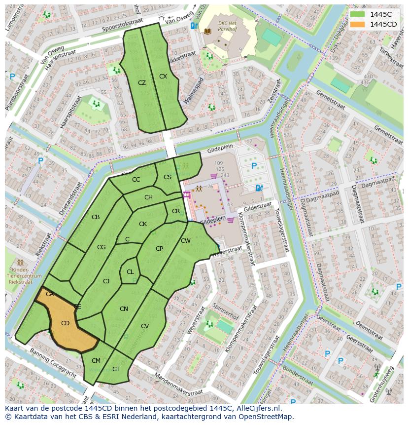 Afbeelding van het postcodegebied 1445 CD op de kaart.