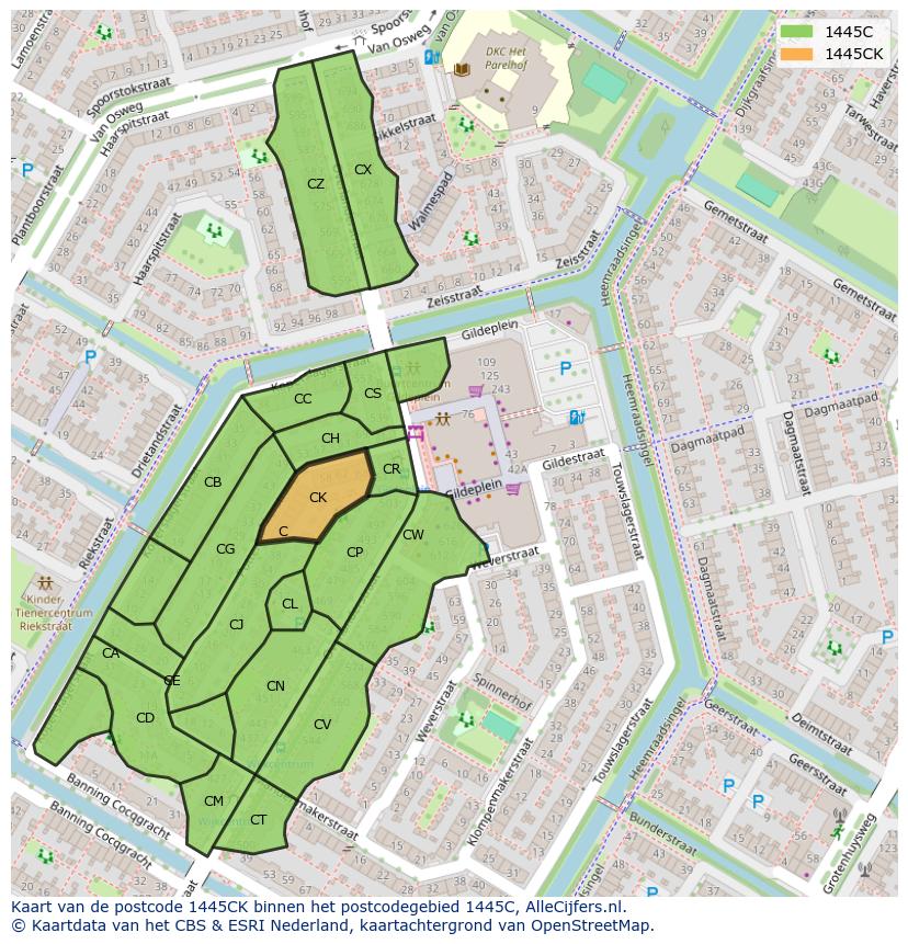 Afbeelding van het postcodegebied 1445 CK op de kaart.
