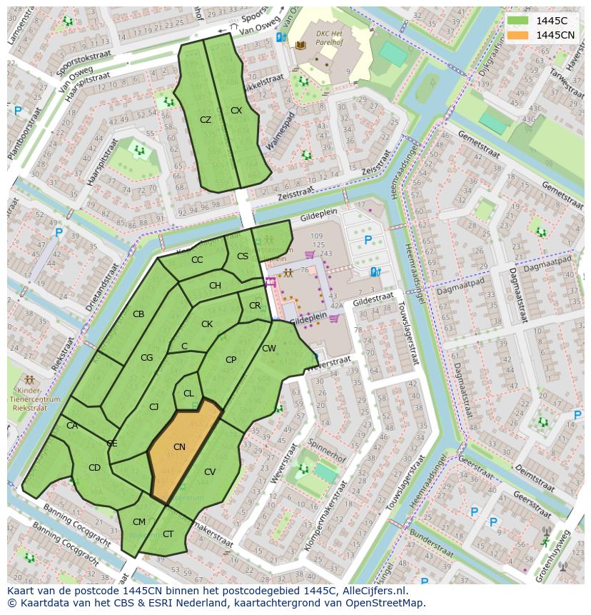 Afbeelding van het postcodegebied 1445 CN op de kaart.