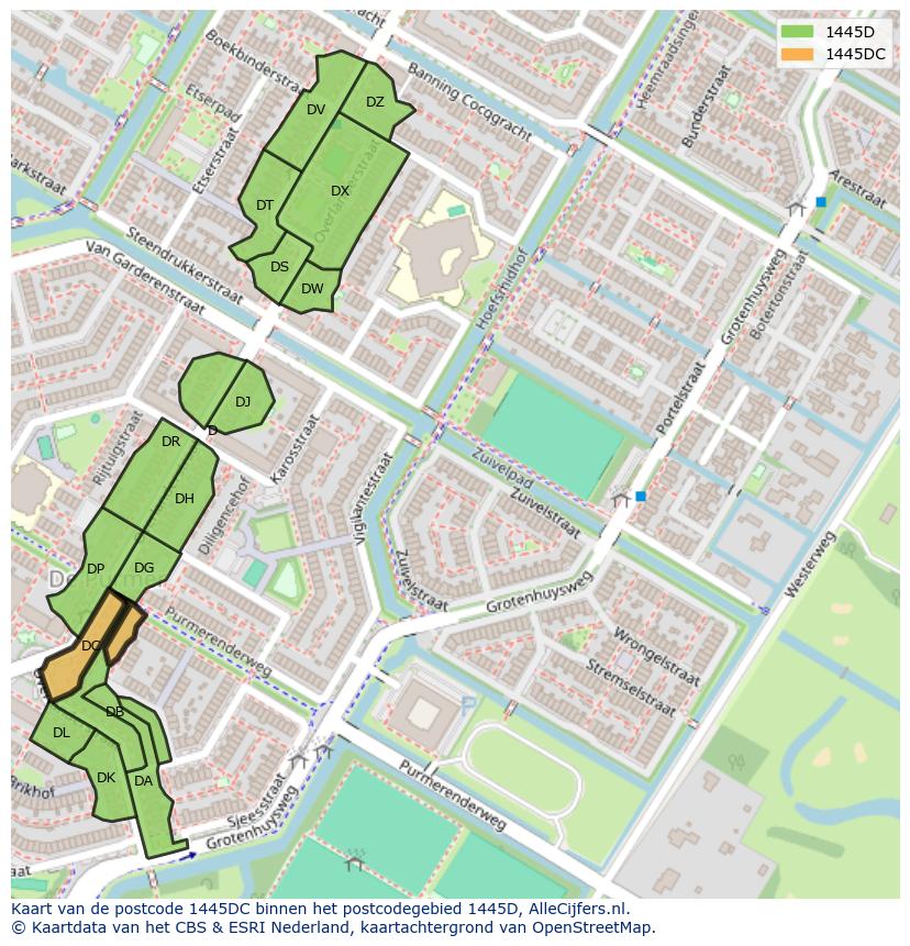 Afbeelding van het postcodegebied 1445 DC op de kaart.