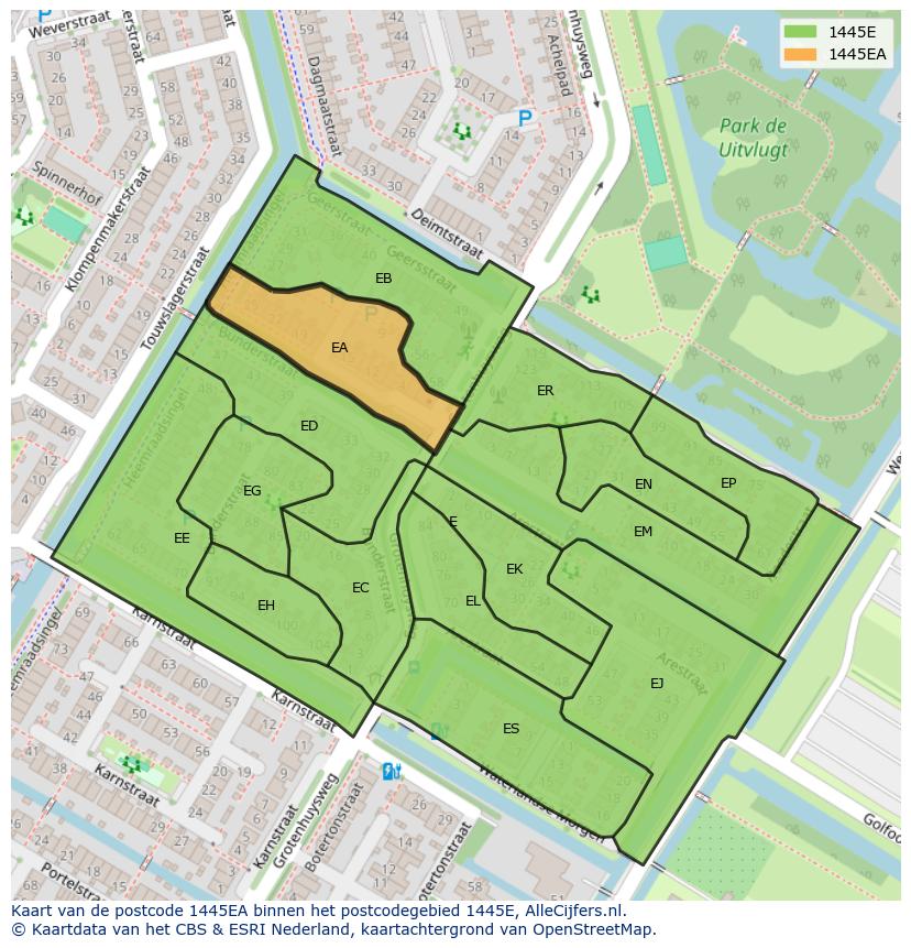 Afbeelding van het postcodegebied 1445 EA op de kaart.