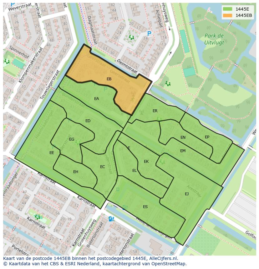 Afbeelding van het postcodegebied 1445 EB op de kaart.