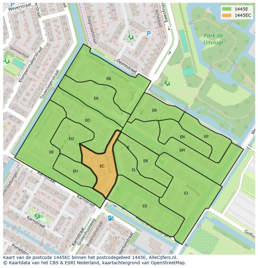 Afbeelding van het postcodegebied 1445 EC op de kaart.