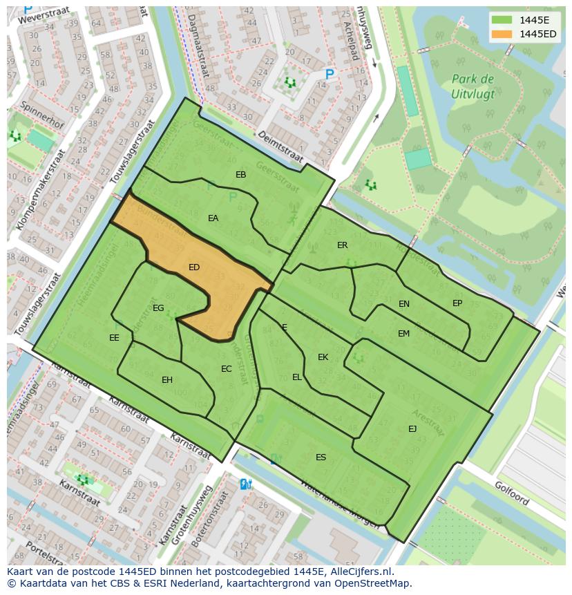Afbeelding van het postcodegebied 1445 ED op de kaart.