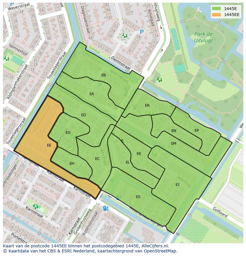 Afbeelding van het postcodegebied 1445 EE op de kaart.