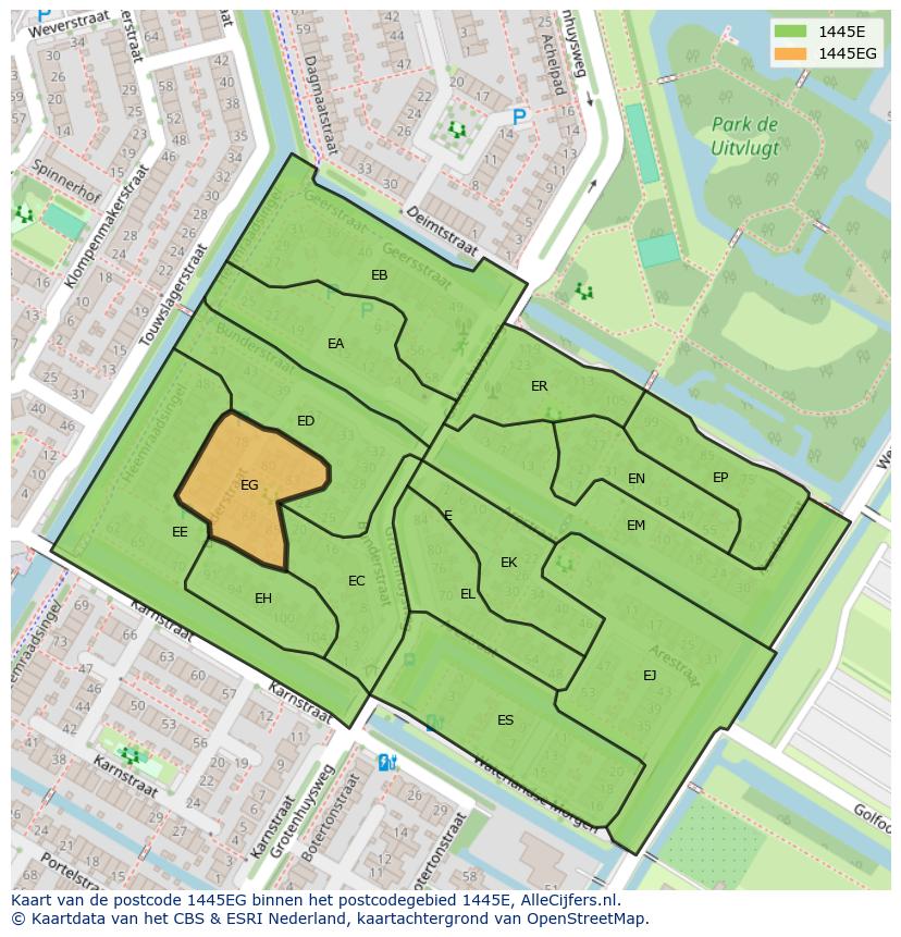 Afbeelding van het postcodegebied 1445 EG op de kaart.