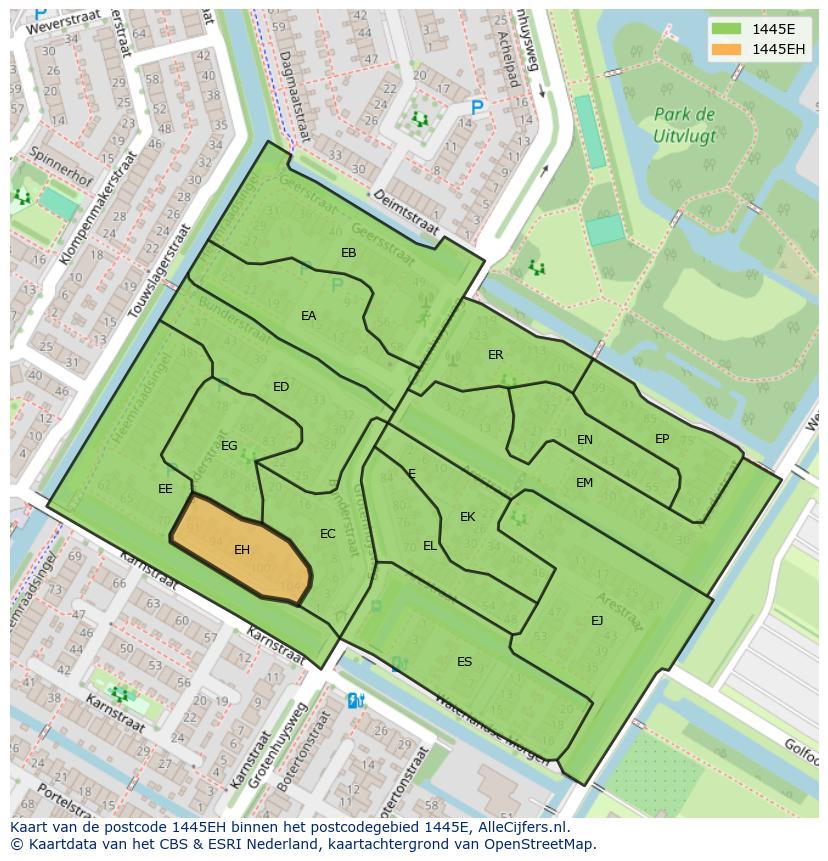 Afbeelding van het postcodegebied 1445 EH op de kaart.