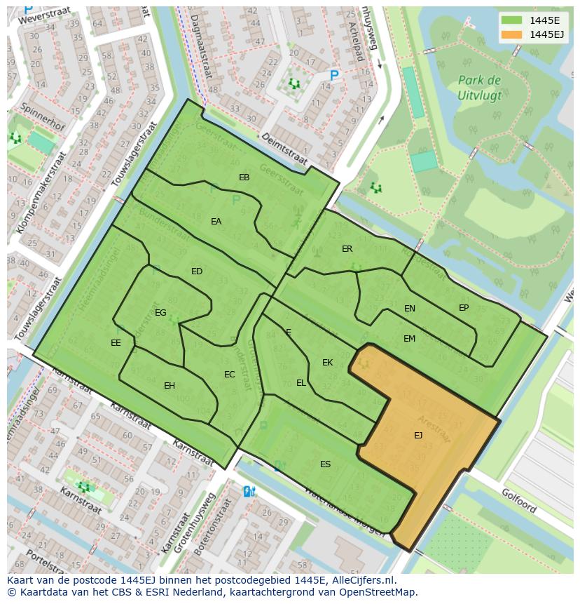 Afbeelding van het postcodegebied 1445 EJ op de kaart.