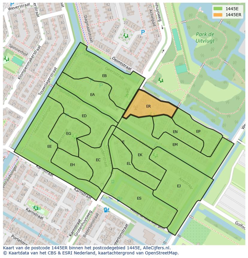 Afbeelding van het postcodegebied 1445 ER op de kaart.