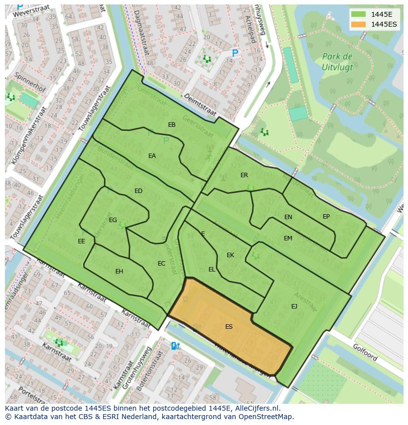 Afbeelding van het postcodegebied 1445 ES op de kaart.