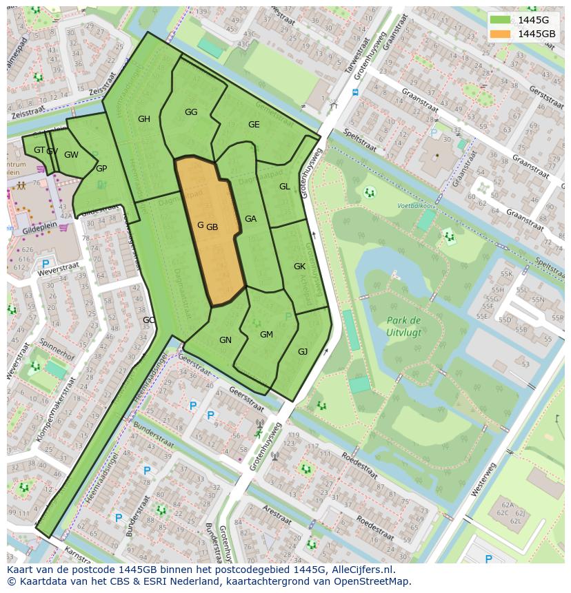 Afbeelding van het postcodegebied 1445 GB op de kaart.