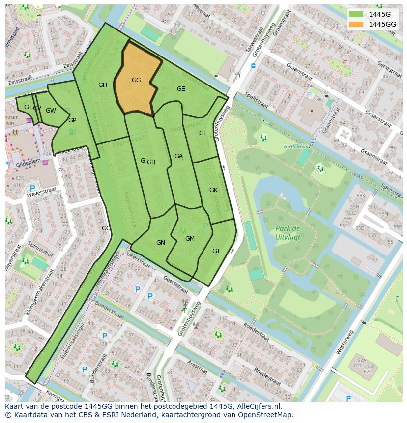Afbeelding van het postcodegebied 1445 GG op de kaart.