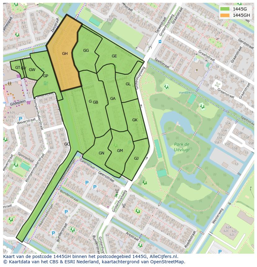 Afbeelding van het postcodegebied 1445 GH op de kaart.