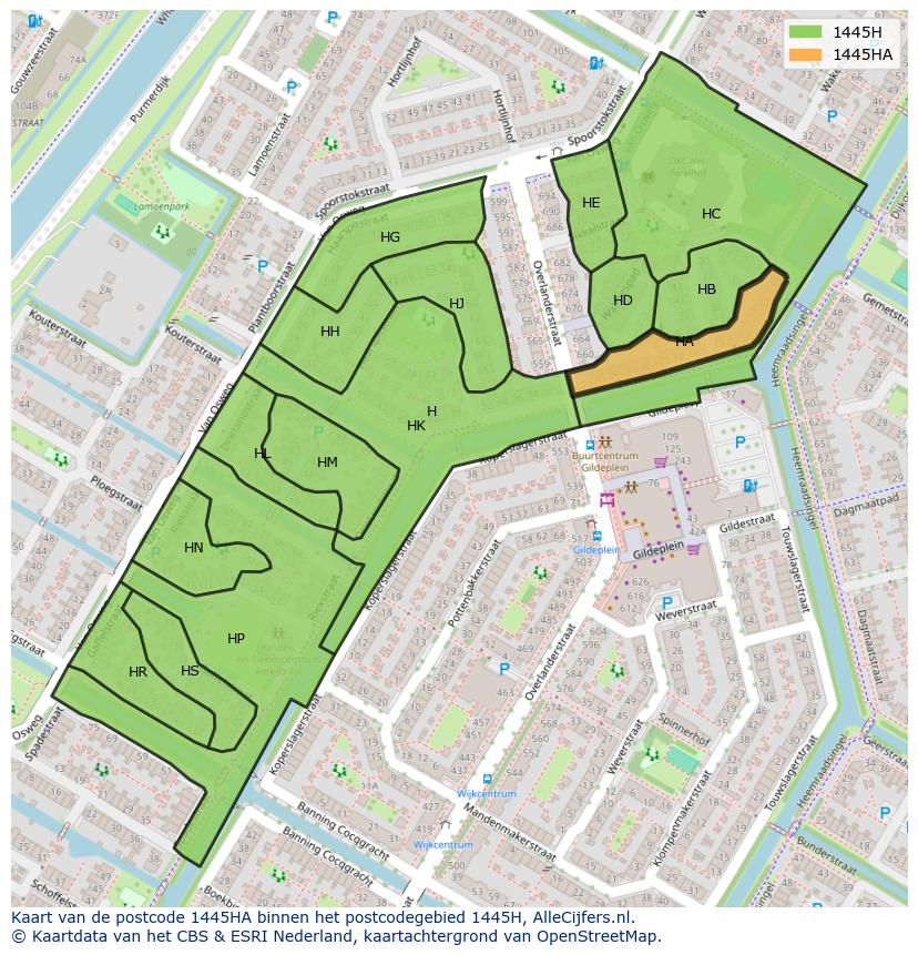 Afbeelding van het postcodegebied 1445 HA op de kaart.
