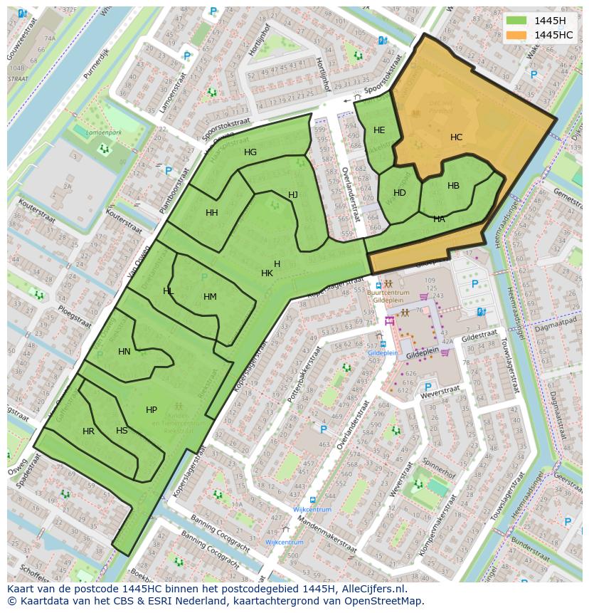 Afbeelding van het postcodegebied 1445 HC op de kaart.