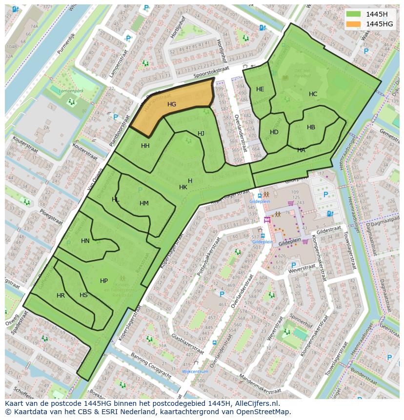 Afbeelding van het postcodegebied 1445 HG op de kaart.