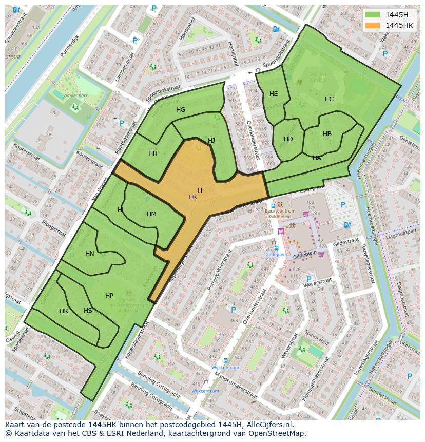Afbeelding van het postcodegebied 1445 HK op de kaart.