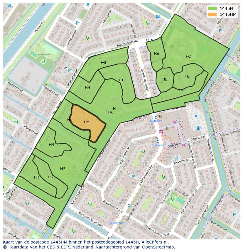 Afbeelding van het postcodegebied 1445 HM op de kaart.
