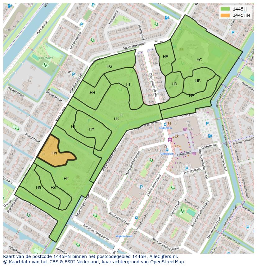 Afbeelding van het postcodegebied 1445 HN op de kaart.