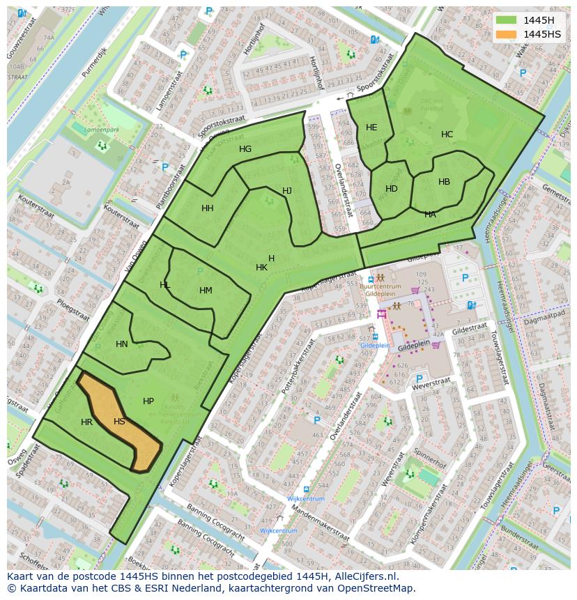 Afbeelding van het postcodegebied 1445 HS op de kaart.