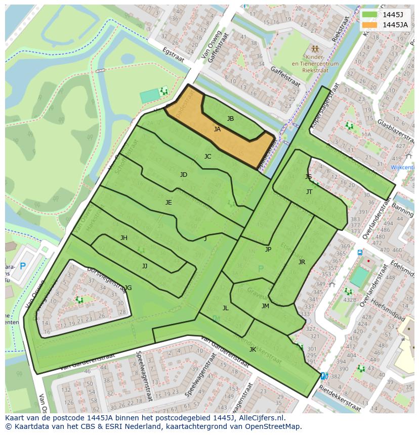 Afbeelding van het postcodegebied 1445 JA op de kaart.
