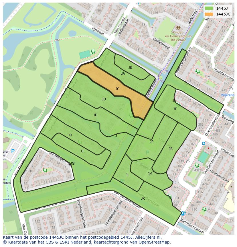 Afbeelding van het postcodegebied 1445 JC op de kaart.