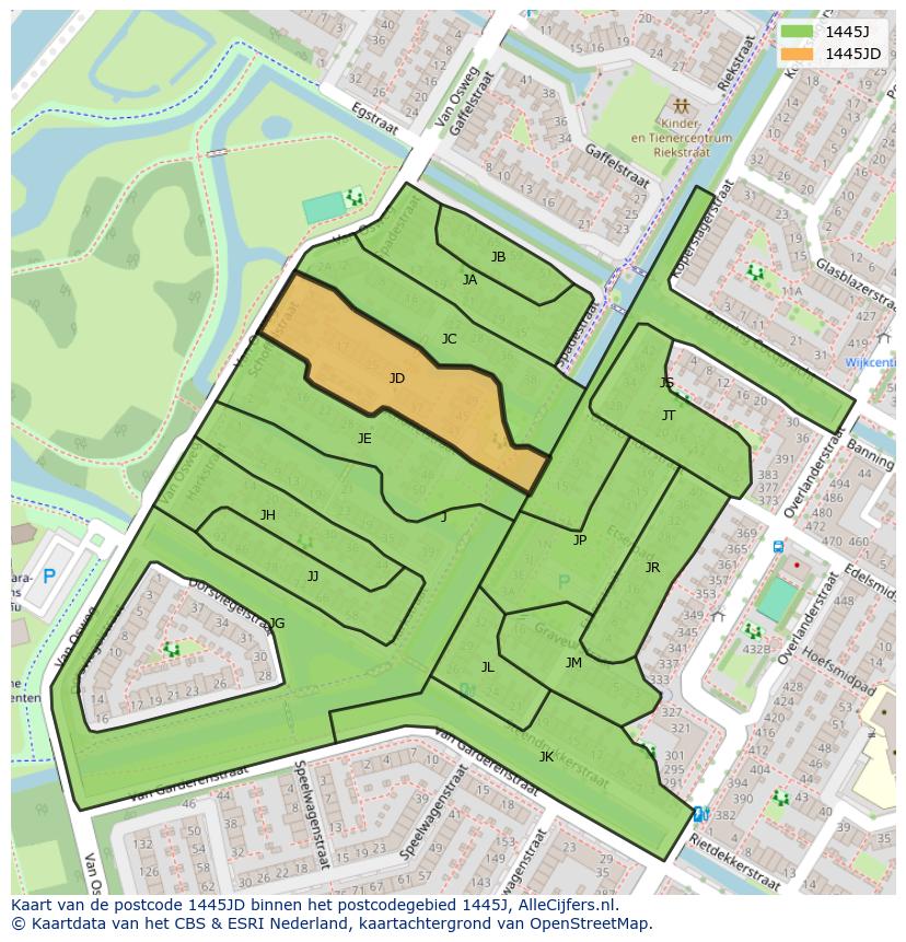 Afbeelding van het postcodegebied 1445 JD op de kaart.