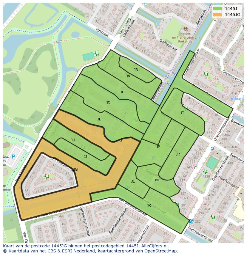Afbeelding van het postcodegebied 1445 JG op de kaart.