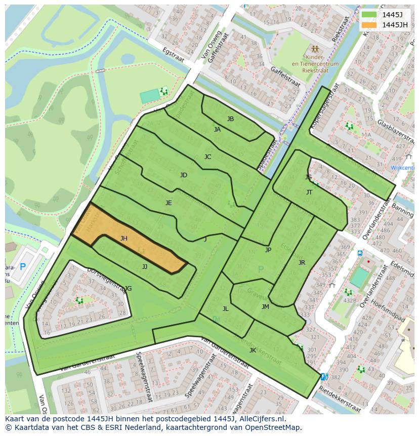 Afbeelding van het postcodegebied 1445 JH op de kaart.