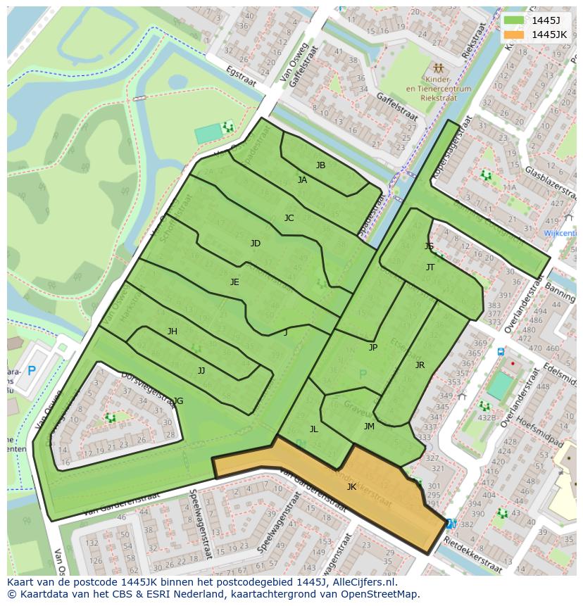 Afbeelding van het postcodegebied 1445 JK op de kaart.