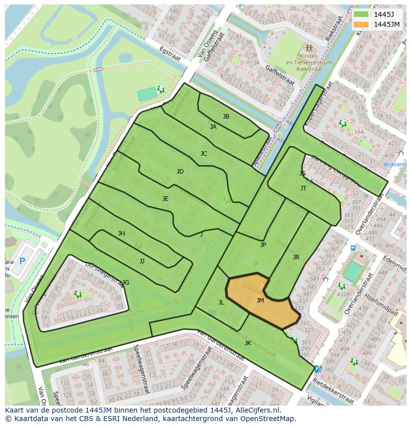 Afbeelding van het postcodegebied 1445 JM op de kaart.