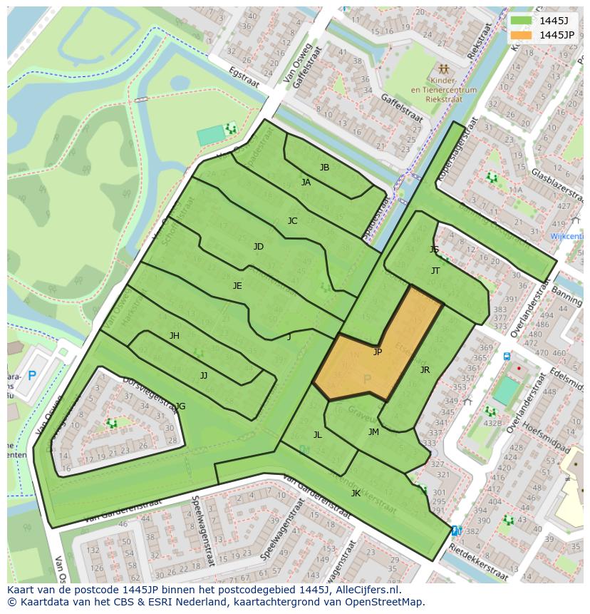 Afbeelding van het postcodegebied 1445 JP op de kaart.