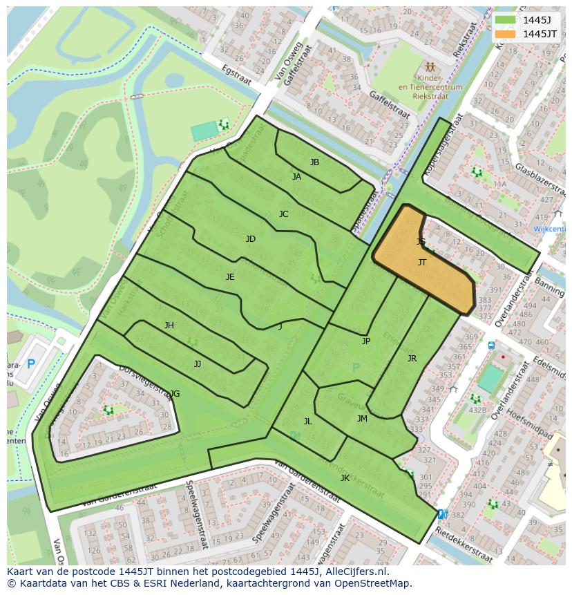 Afbeelding van het postcodegebied 1445 JT op de kaart.