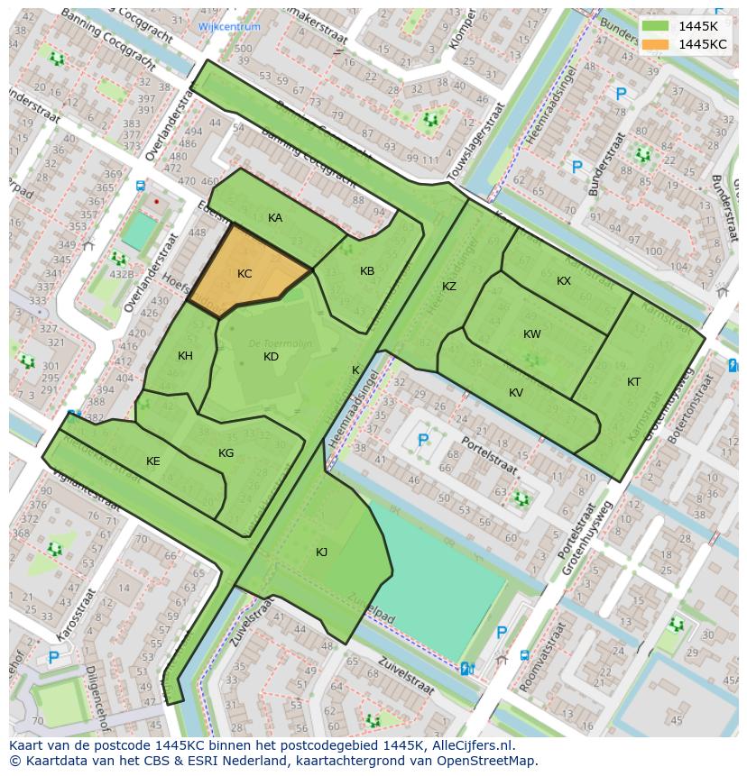 Afbeelding van het postcodegebied 1445 KC op de kaart.