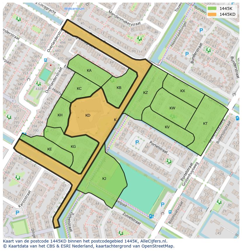 Afbeelding van het postcodegebied 1445 KD op de kaart.