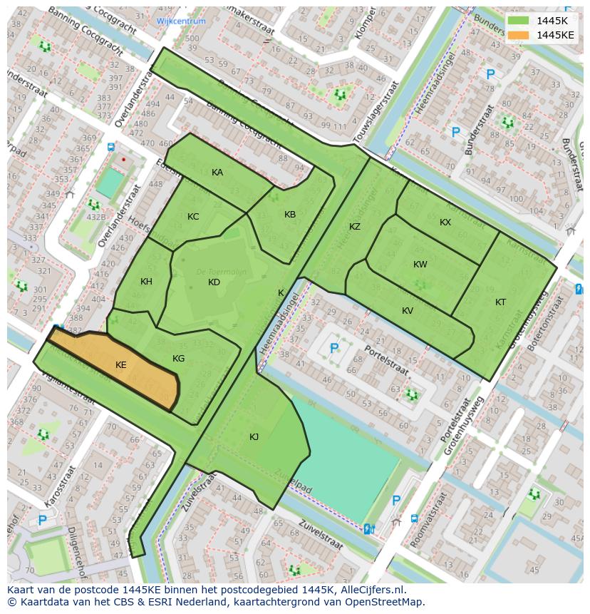 Afbeelding van het postcodegebied 1445 KE op de kaart.