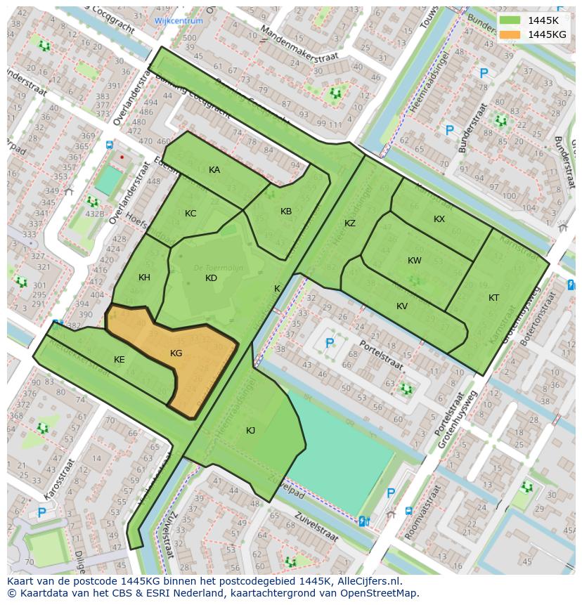 Afbeelding van het postcodegebied 1445 KG op de kaart.