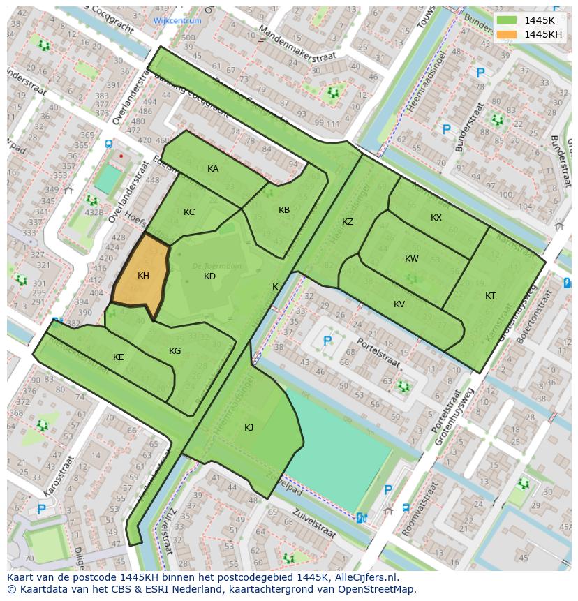Afbeelding van het postcodegebied 1445 KH op de kaart.