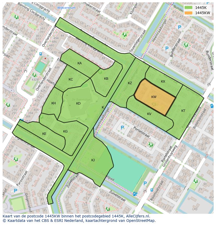Afbeelding van het postcodegebied 1445 KW op de kaart.