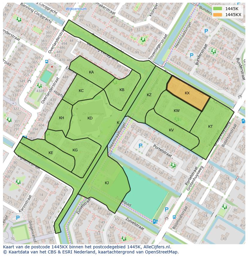Afbeelding van het postcodegebied 1445 KX op de kaart.