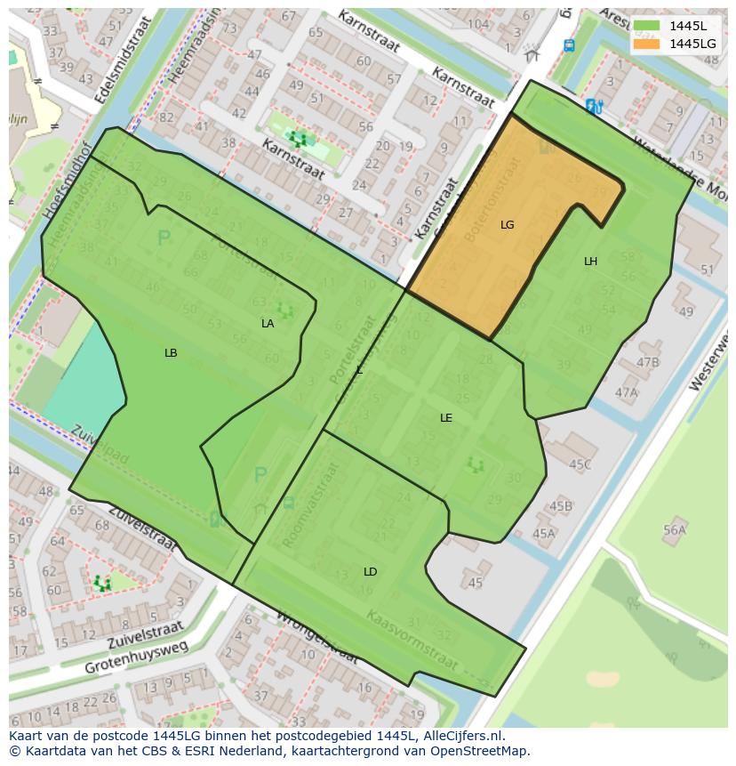 Afbeelding van het postcodegebied 1445 LG op de kaart.