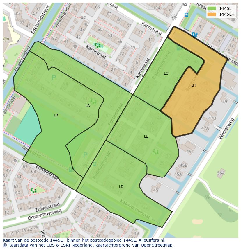 Afbeelding van het postcodegebied 1445 LH op de kaart.