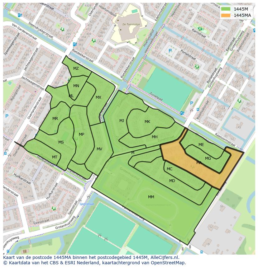 Afbeelding van het postcodegebied 1445 MA op de kaart.