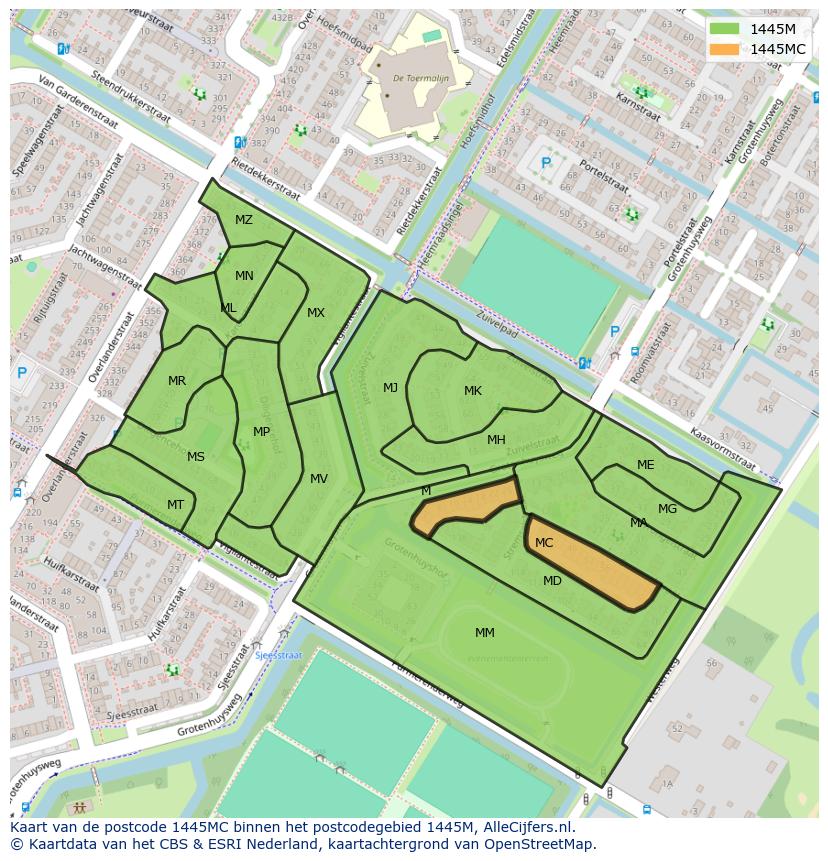 Afbeelding van het postcodegebied 1445 MC op de kaart.